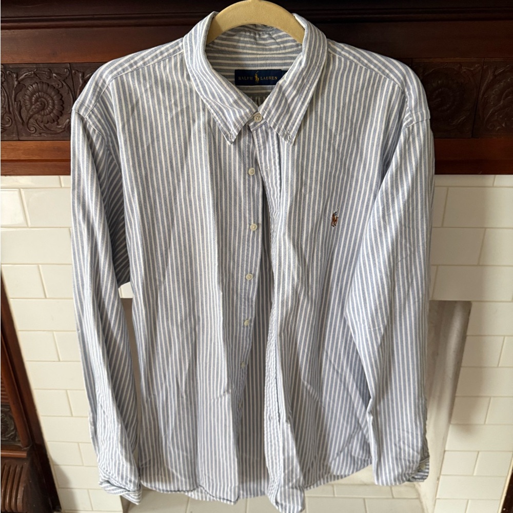 Ralph Lauren White and Blue Striped Casual Shirt